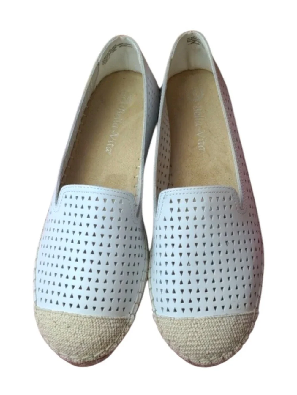 Bella Vita White Perforated Leather Channing Espadrille Loafers Size 8.5WW